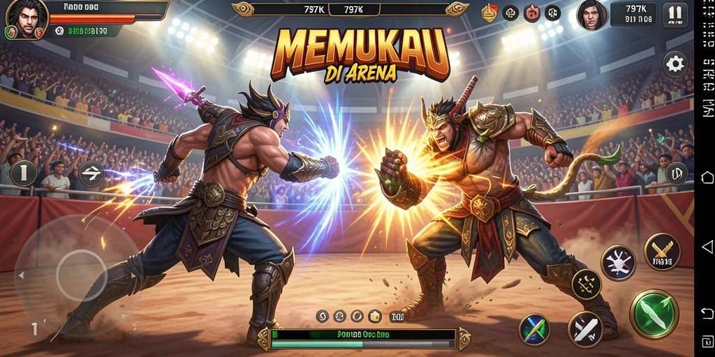 Screenshot menunjukkan pertarungan dinamis dan efek visual menakjubkan di 797K.