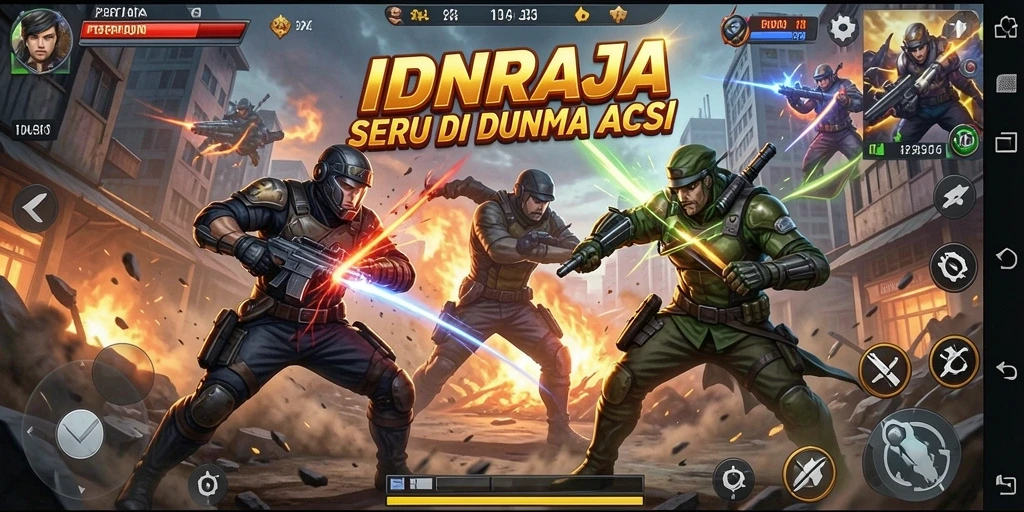 Screenshot menunjukkan aksi seru dalam pertempuran di IDNRAJA.