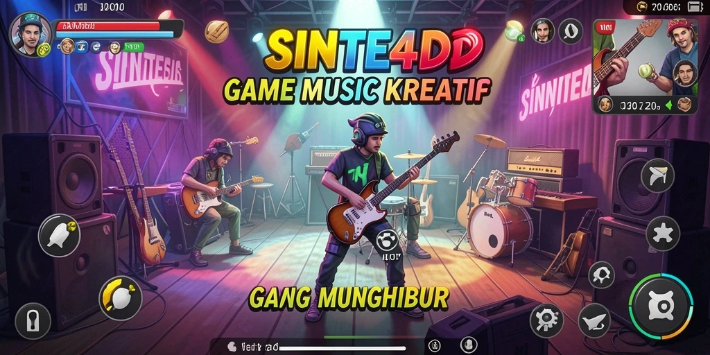 Gameplay interaktif SINTE4D dengan berbagai instrumen musik.