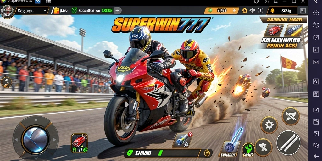 Screenshot gameplay SUPERWIN777 dengan aksi balapan motor yang seru.