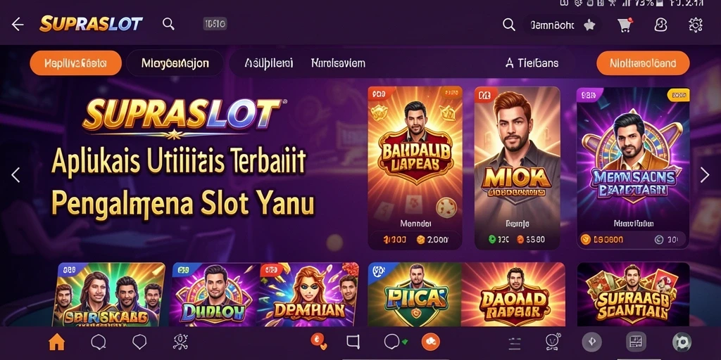 Tampilan antarmuka aplikasi SUPRASLOT saat digunakan untuk bermain slot.