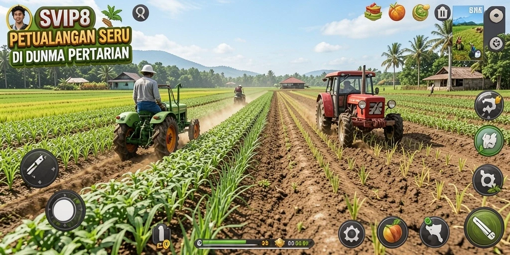 Gameplay SVIP8 yang menarik dengan pertanian yang subur.